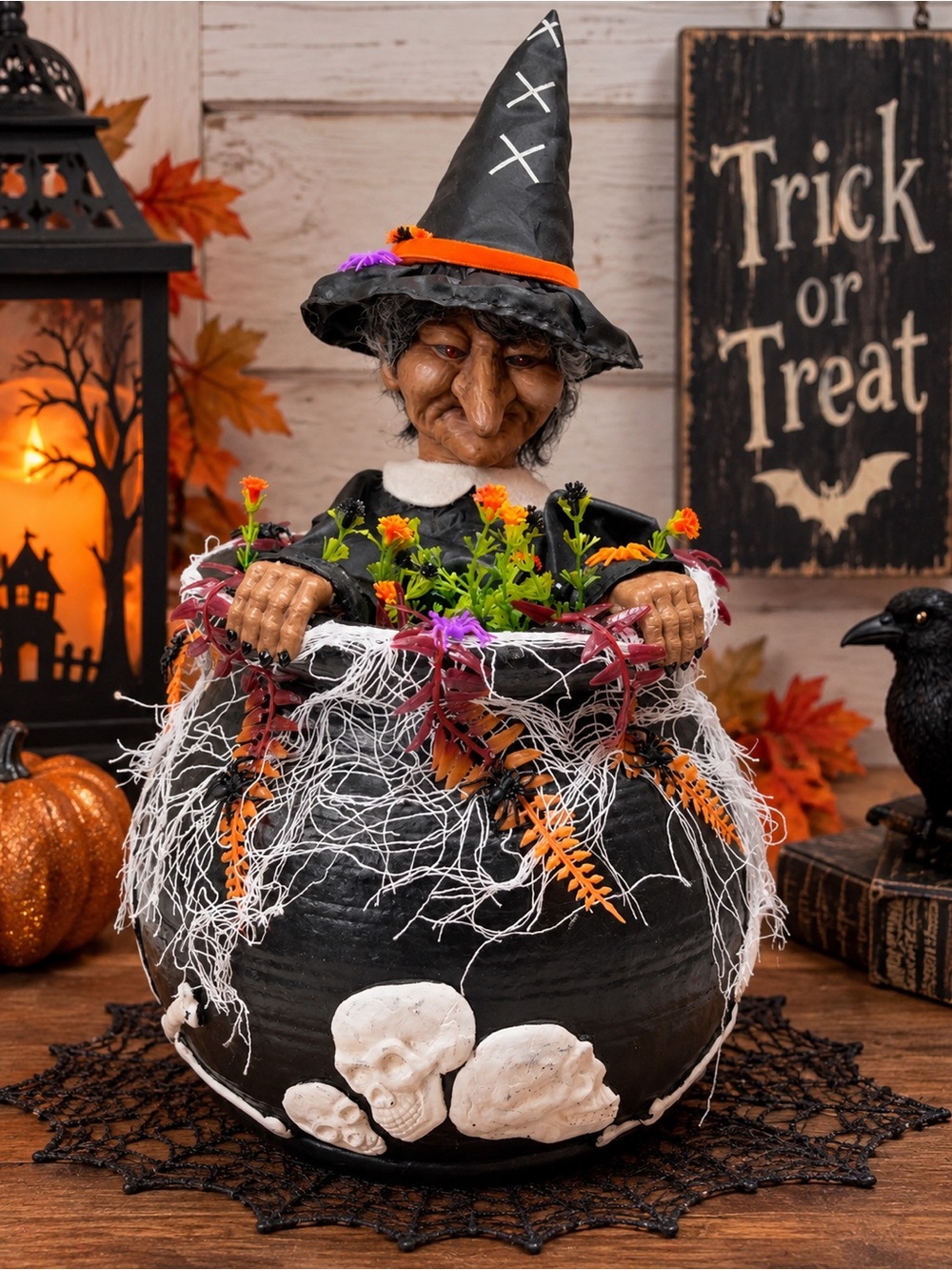 Vintage 1994 Telco Old Mad Witch Cauldron Halloween Decor Refurbished Display